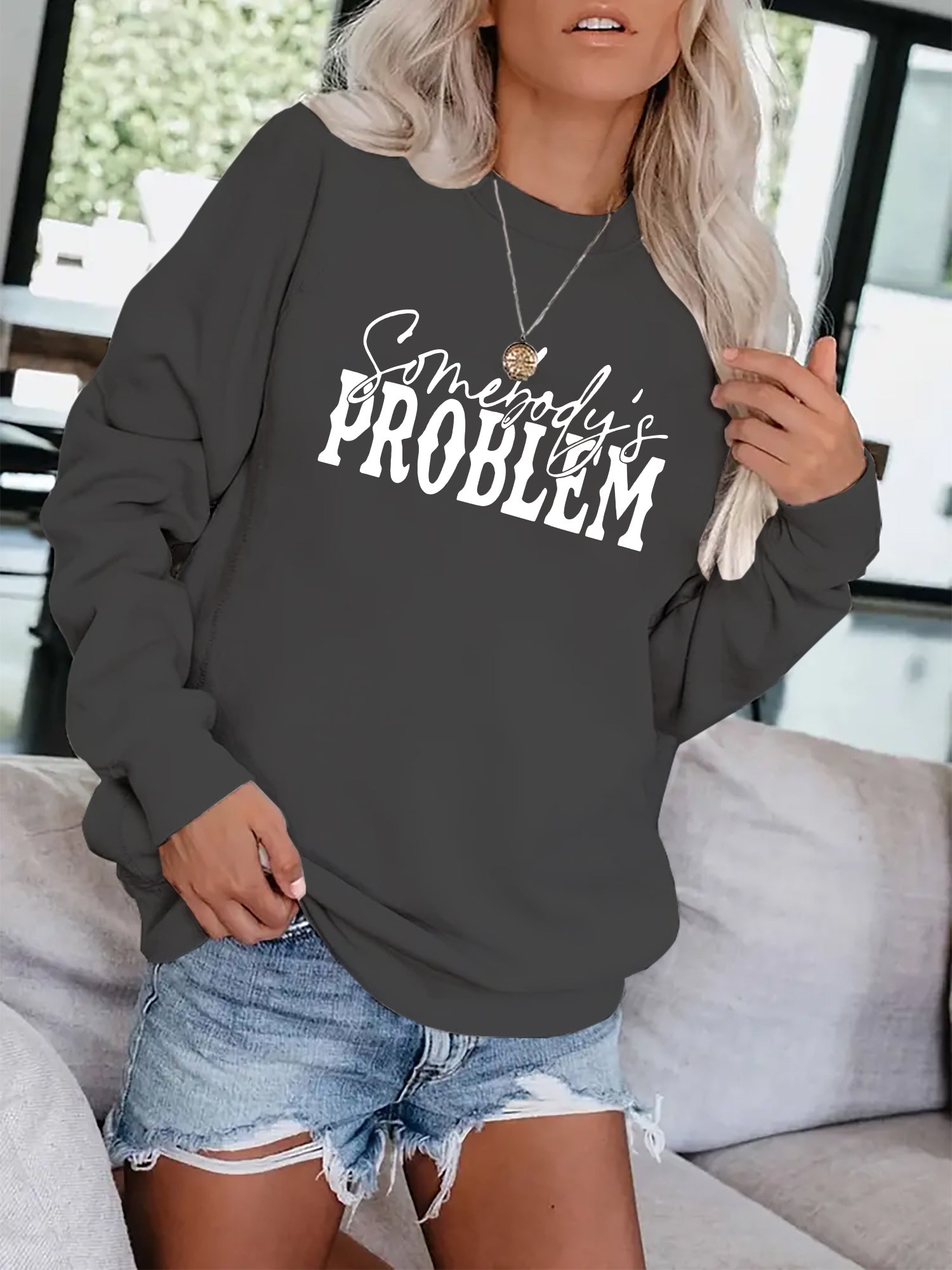 Letter Print Pullover Sweatshirt Crew Neck for Fall & Winter