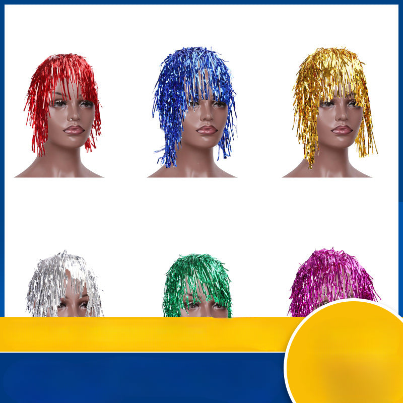 Flame Retardant Rain Silk Curtain Wig Props Colorful Hat