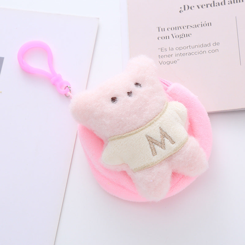 Bear Shape Coin Purse Plush Round Earphone Bag Keychain Boys Girls Doll Bag