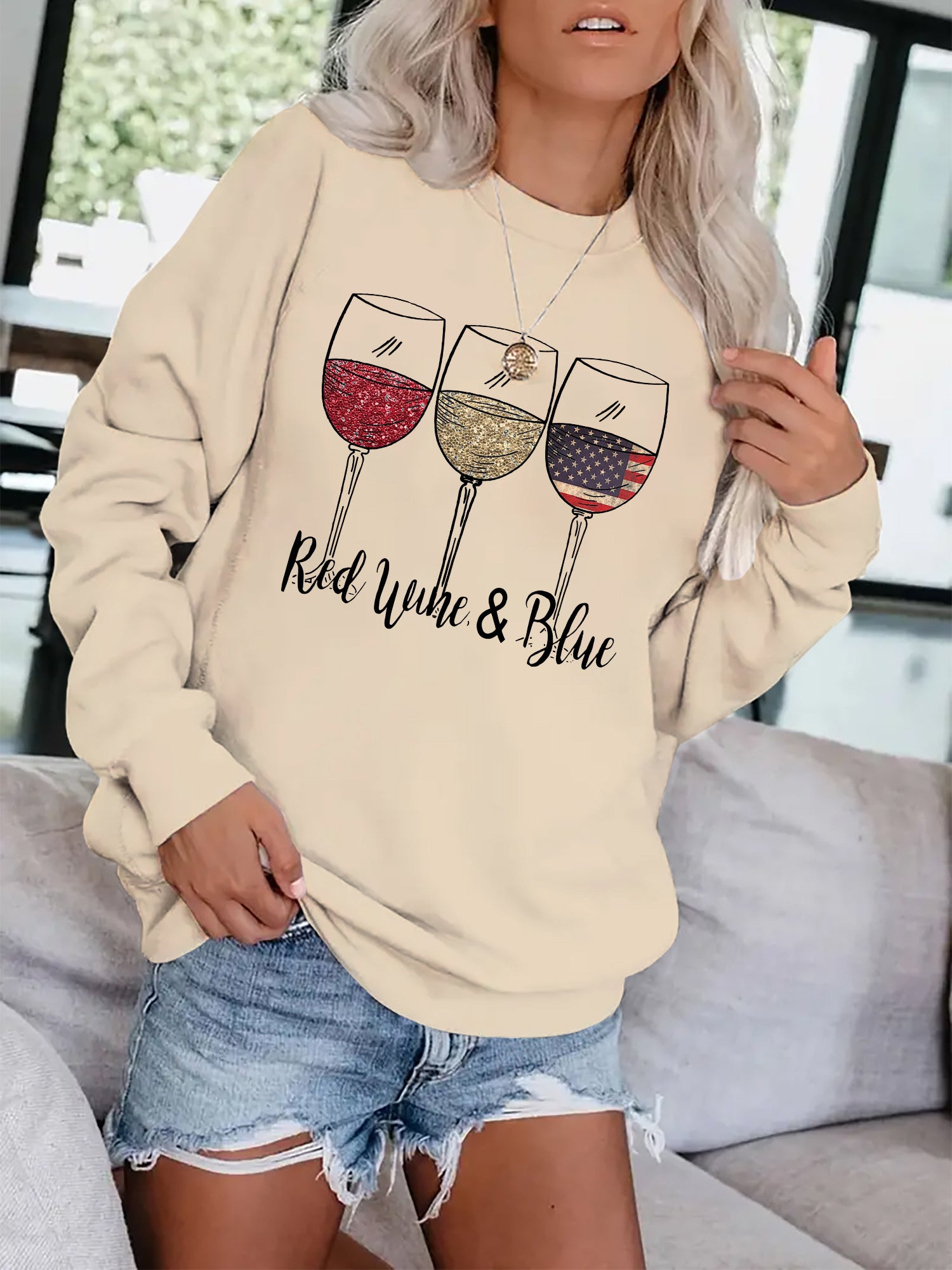 Graphic Print Pullover Sweatshirt Women's Casual Crew Neck Fall & Winter