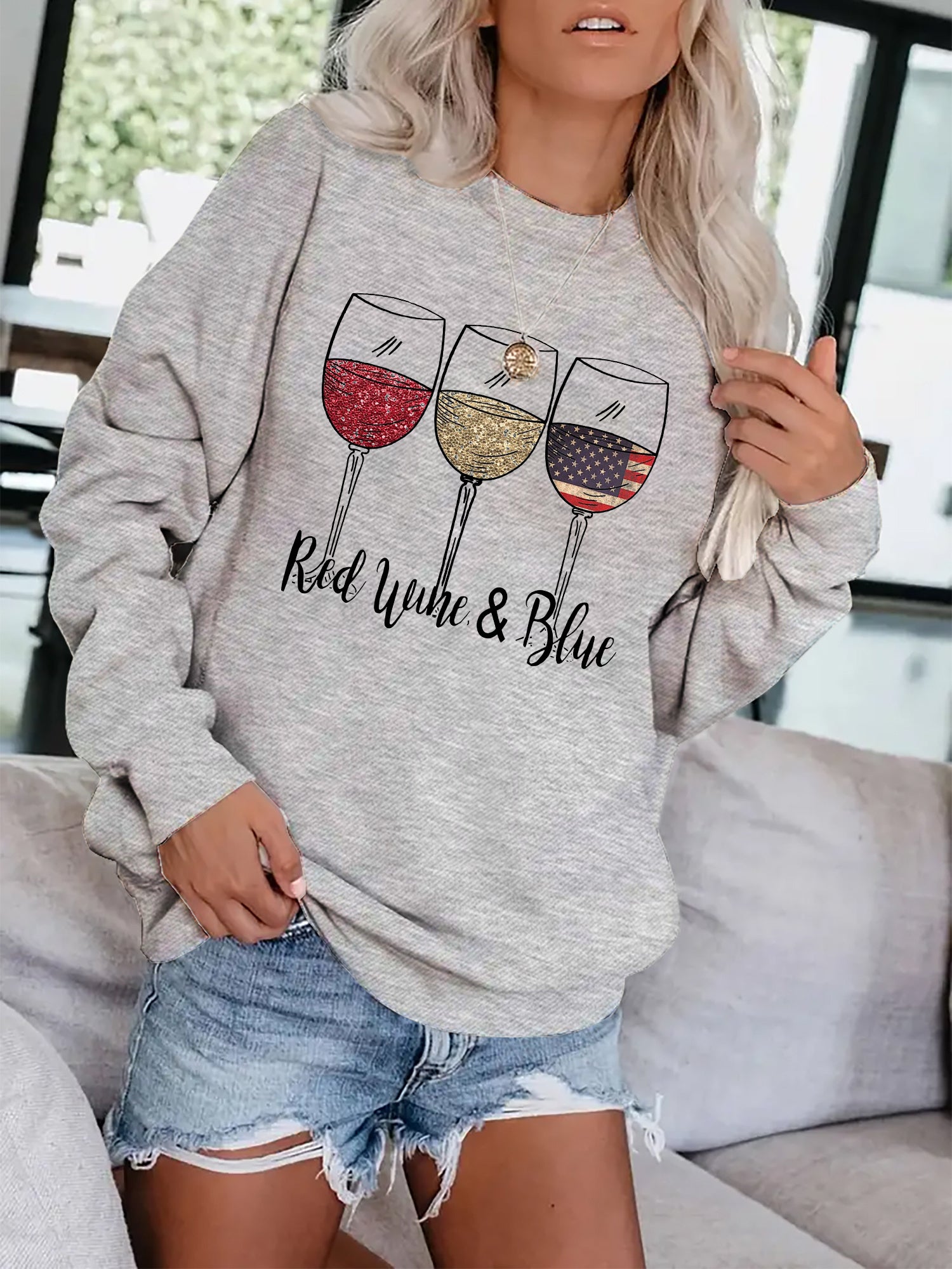 Graphic Print Pullover Sweatshirt Women's Casual Crew Neck Fall & Winter