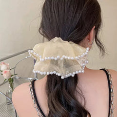 Organza Scrunchies with Faux Pearl Brim Ponytail Holder