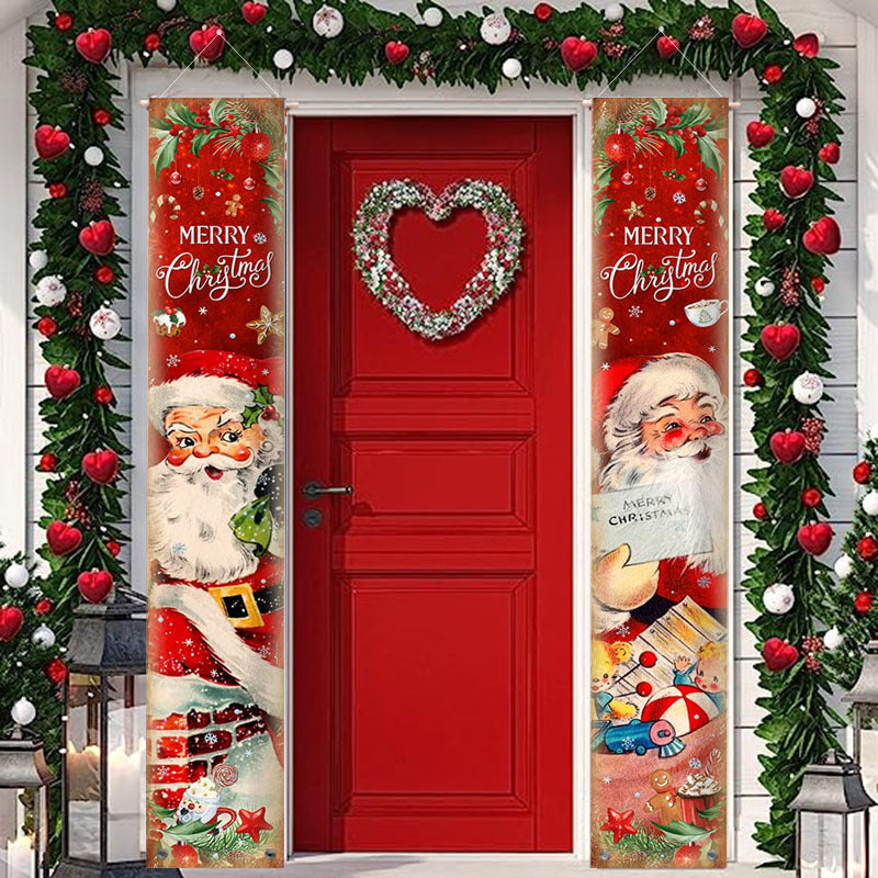 Merry Christmas Door Curtain Hanging Banner Porch Decor