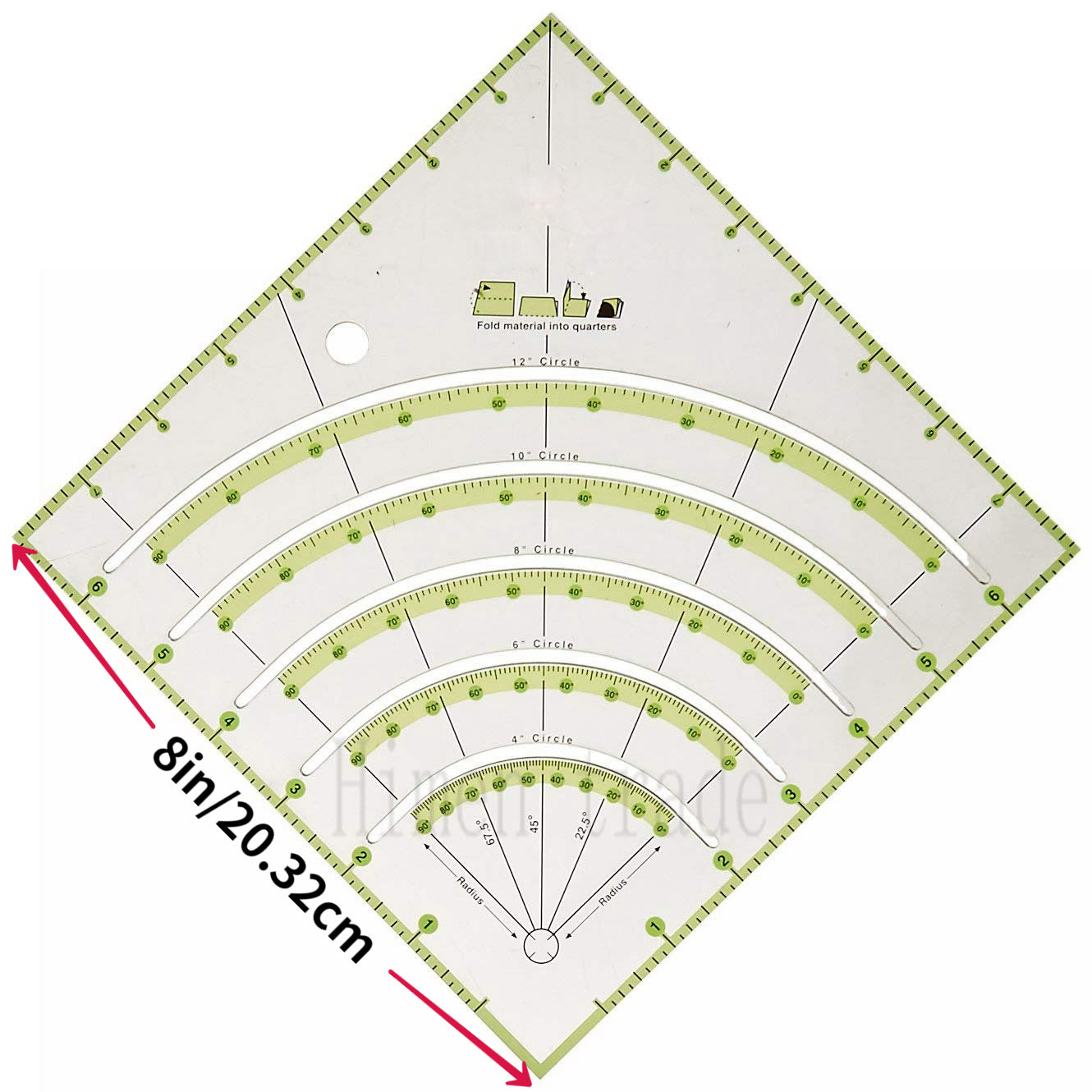 8 Inch Non Slip Circle Cutter for Folding Material Into Quarters