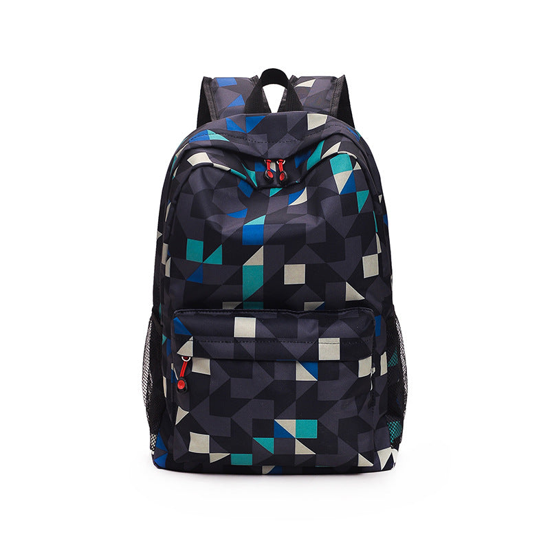 Geometric Large Capacity Preppy Backpack Nylon Durable Lightweight Laptop Daypac