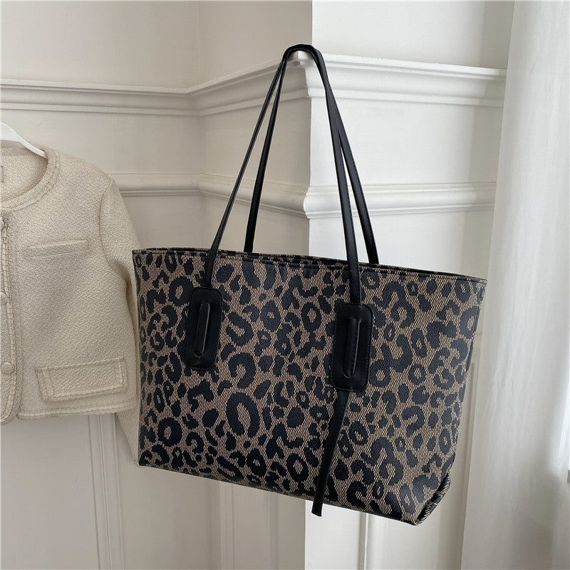 Leopard Print Tote Bag Shoulder Handbag Large Capacity PU Leather Shopping