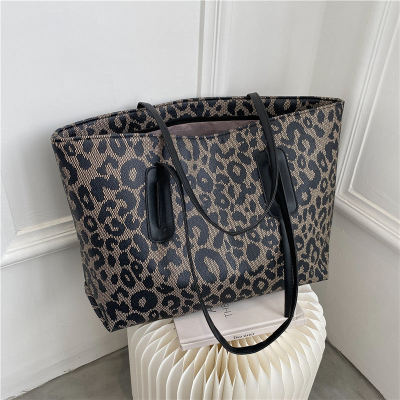 Leopard Print Tote Bag Shoulder Handbag Large Capacity PU Leather Shopping