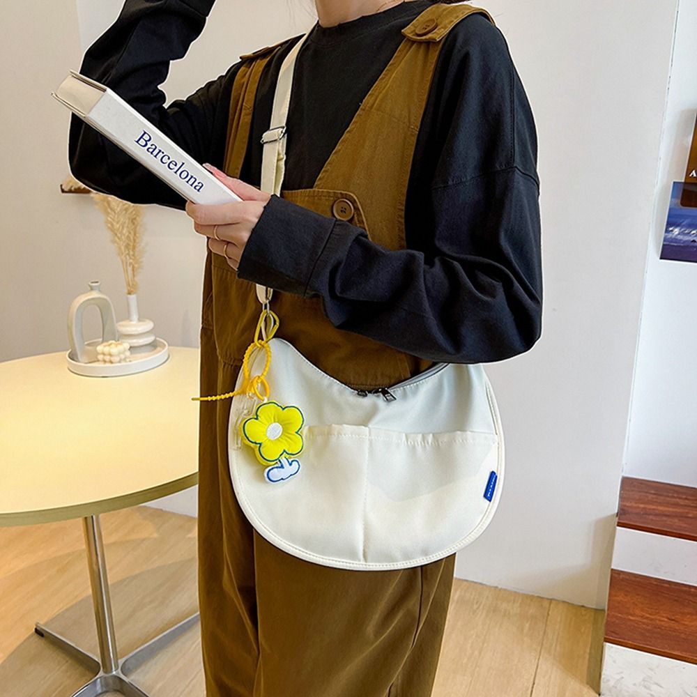 Minimalist Crescent Crossbody Bag with Flower Pendant