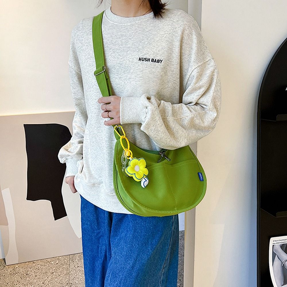 Minimalist Crescent Crossbody Bag with Flower Pendant