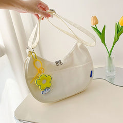 Minimalist Crescent Crossbody Bag with Flower Pendant