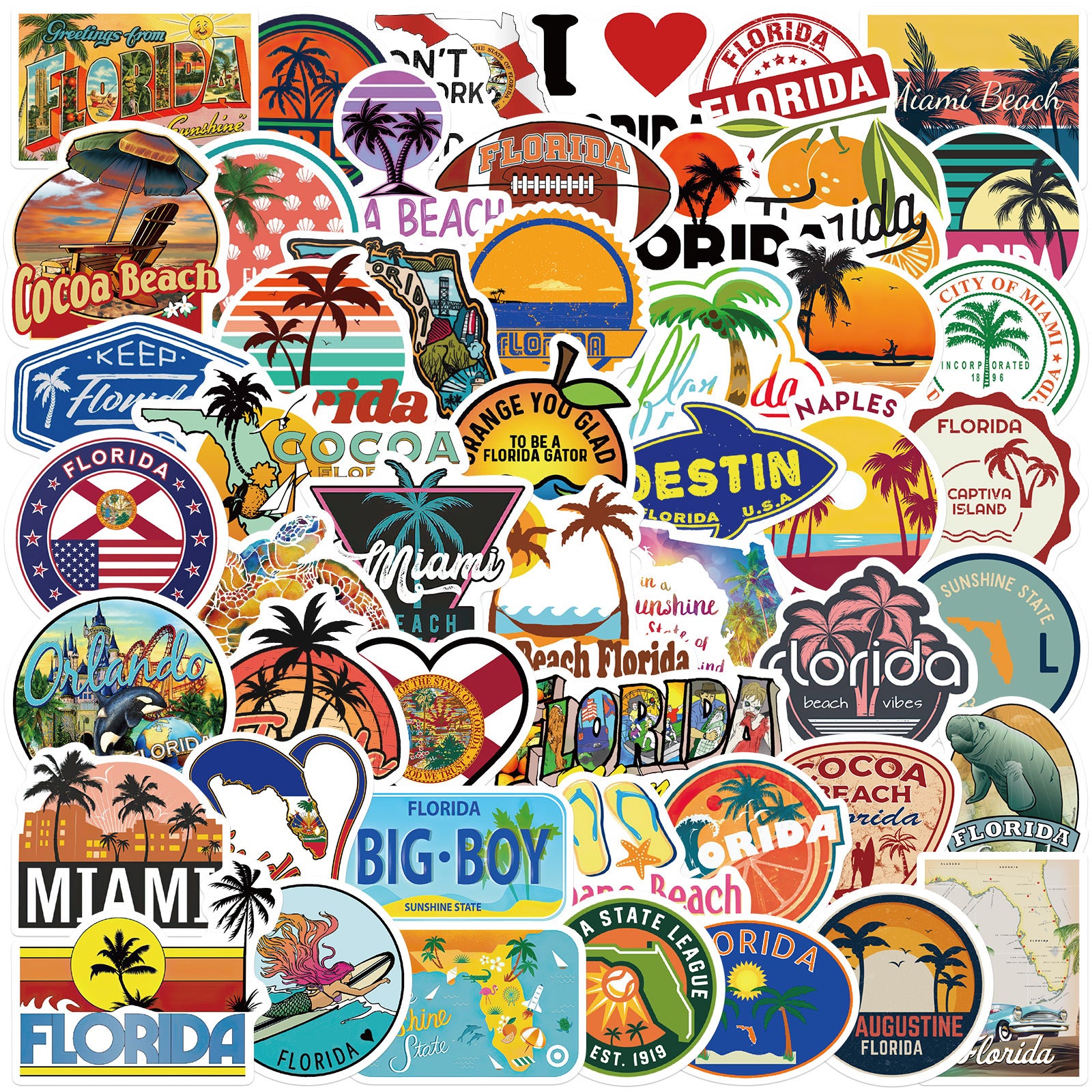 50pcs Florida Landscape Waterproof Vinyl Stickers for Water Bottles Laptop Phone