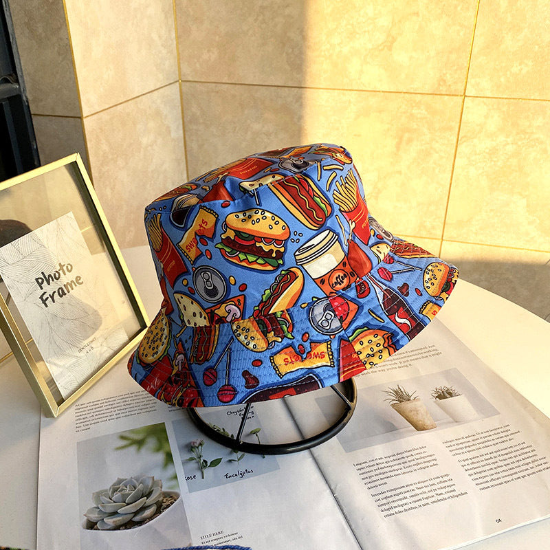 Versatile Bucket Hat With Hamburger Fries Print Sun Hat