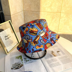 Versatile Bucket Hat With Hamburger Fries Print Sun Hat