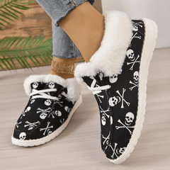 Women's Skull Pattern Short Boots Plush Lined Outdoor Halloween Shoes