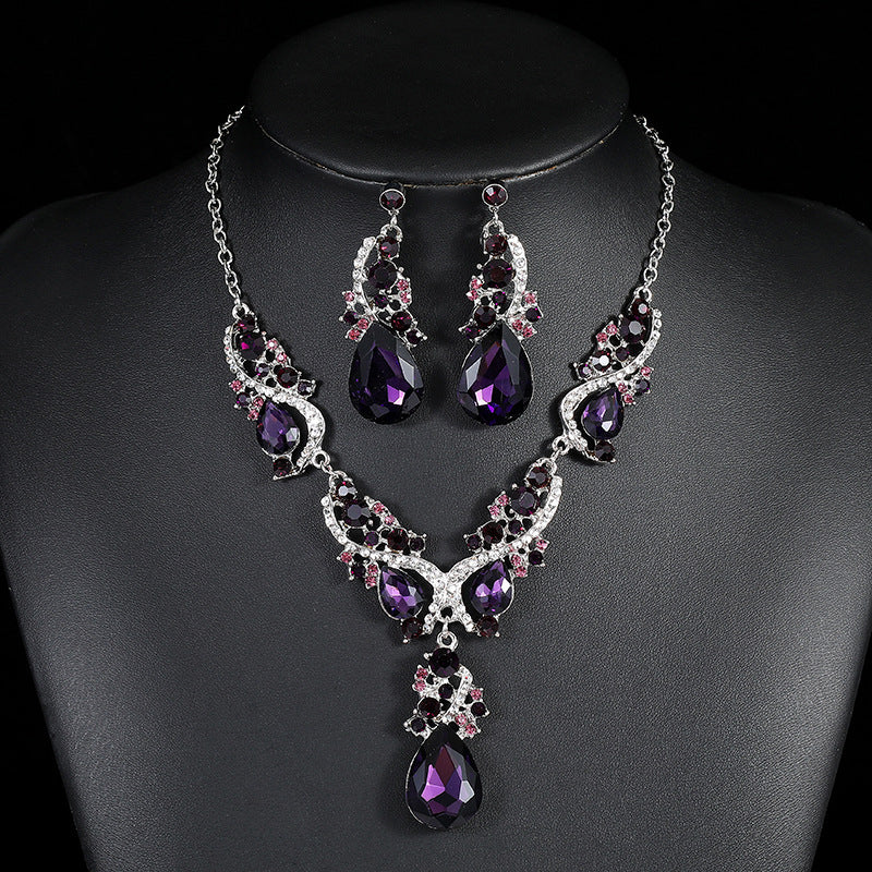 3pcs Rhinestone Earrings & Necklace Set for Evening Party Decor