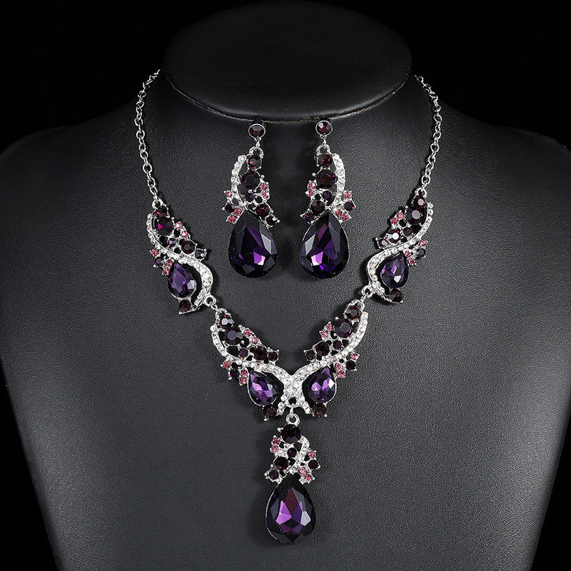 3pcs Rhinestone Earrings & Necklace Set for Evening Party Decor
