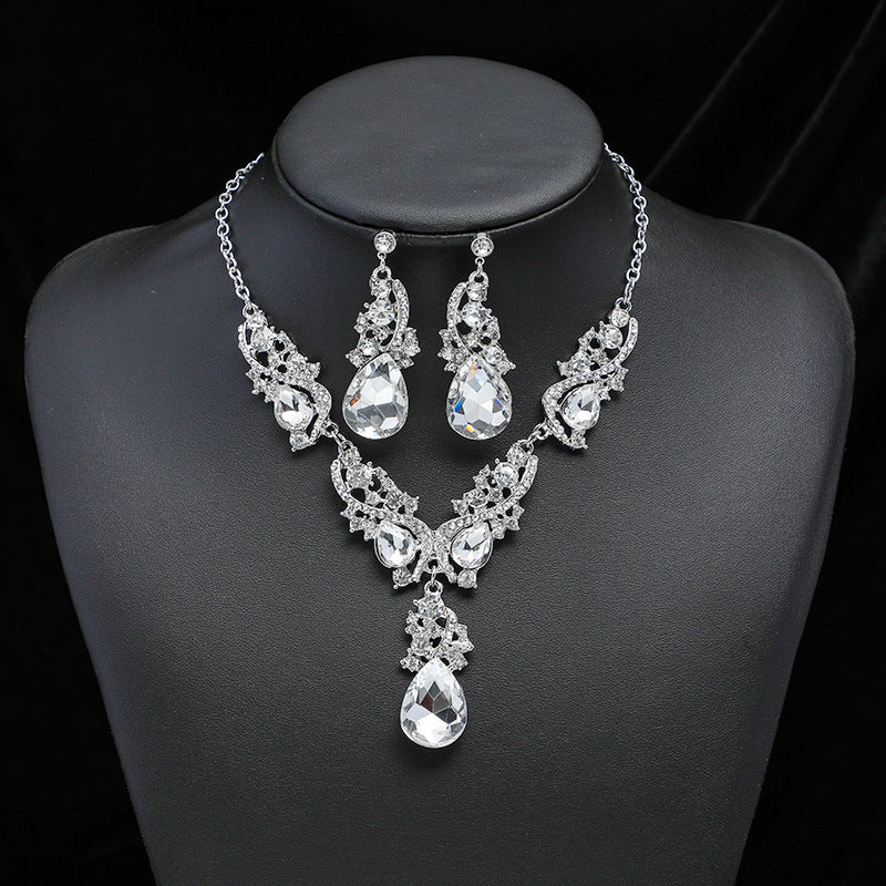 3pcs Rhinestone Earrings & Necklace Set for Evening Party Decor
