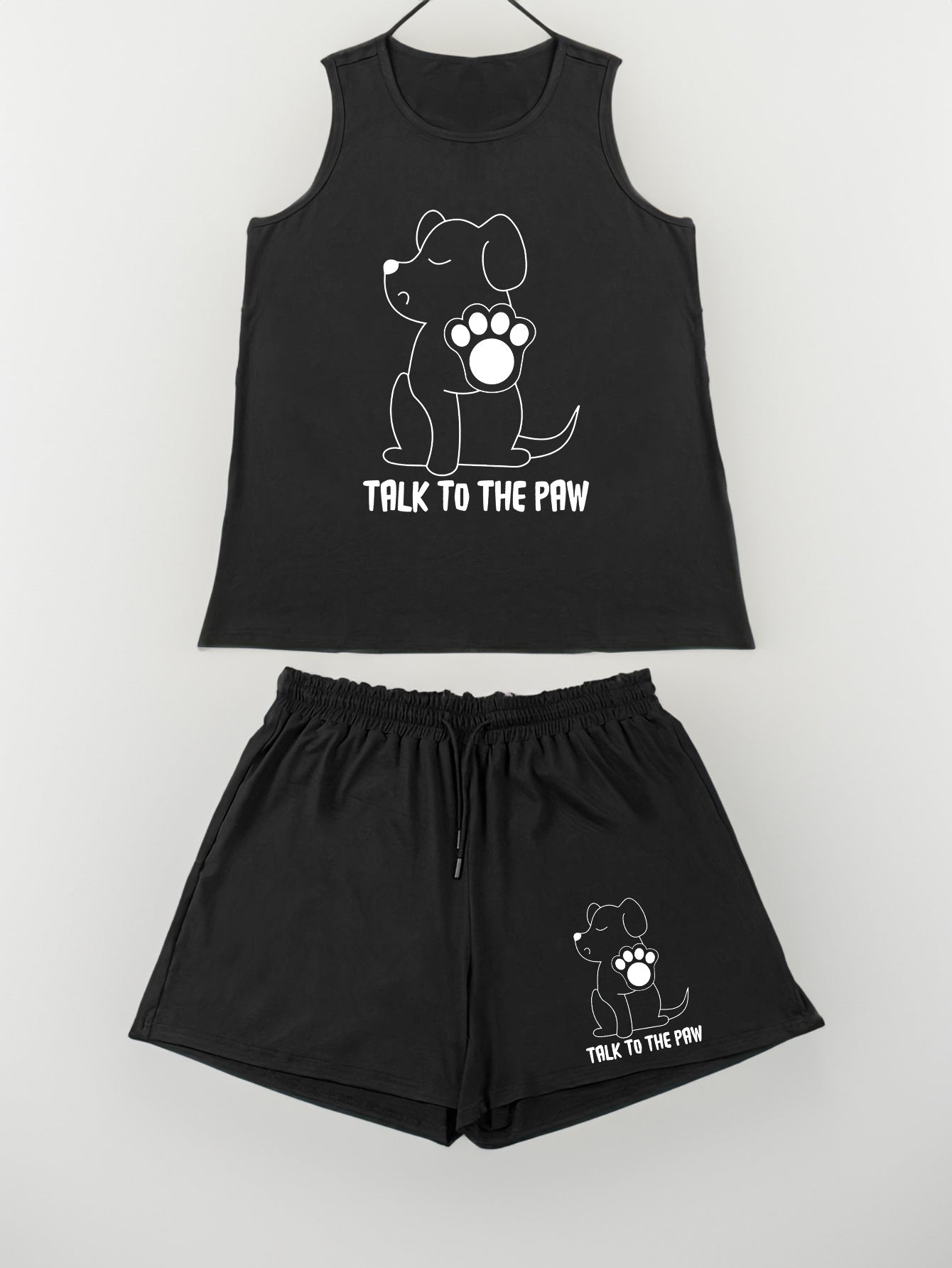  Women's Dog Print Pajama Set Round Neck Tank Top & Shorts