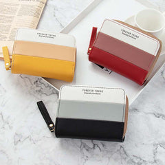 Colorblock Short Wallet Zipper Coin Purse Credit Card Case