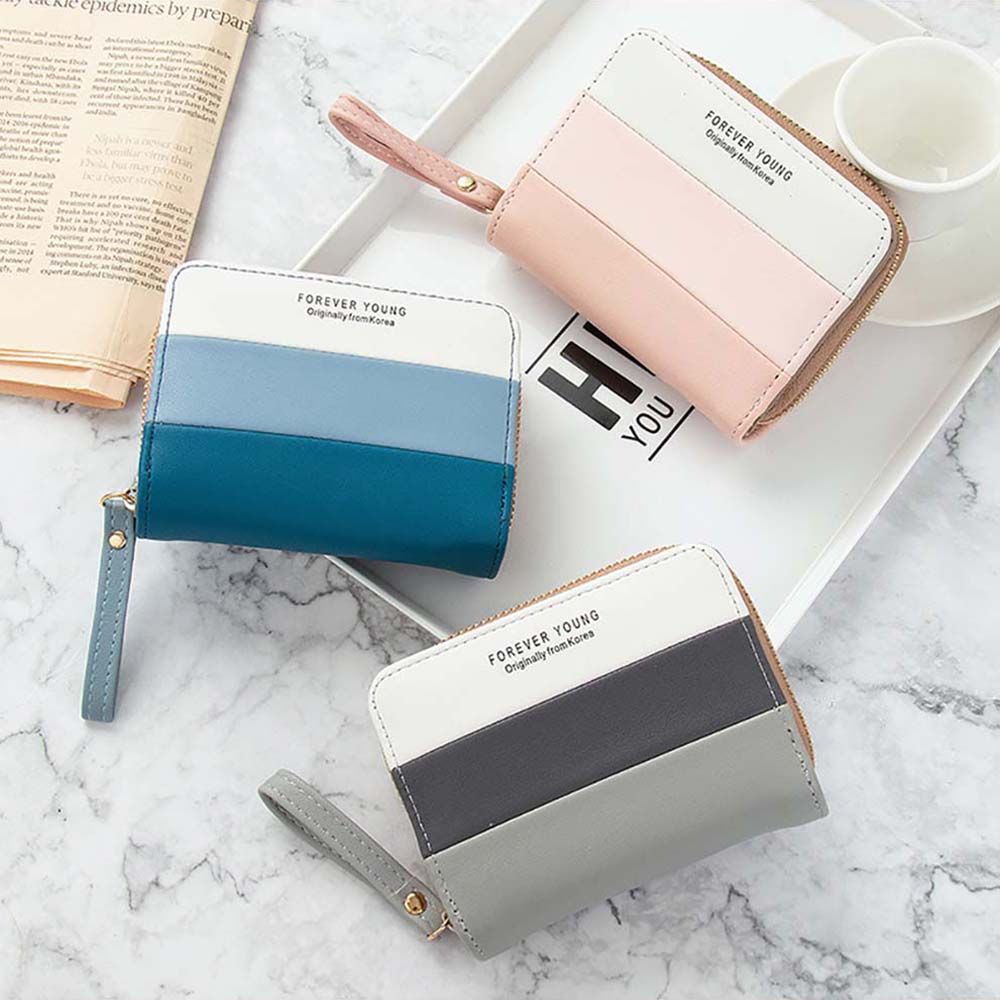 Colorblock Short Wallet Zipper Coin Purse Credit Card Case