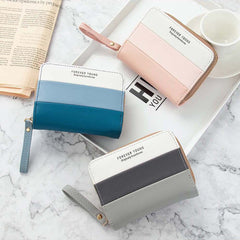 Colorblock Short Wallet Zipper Coin Purse Credit Card Case