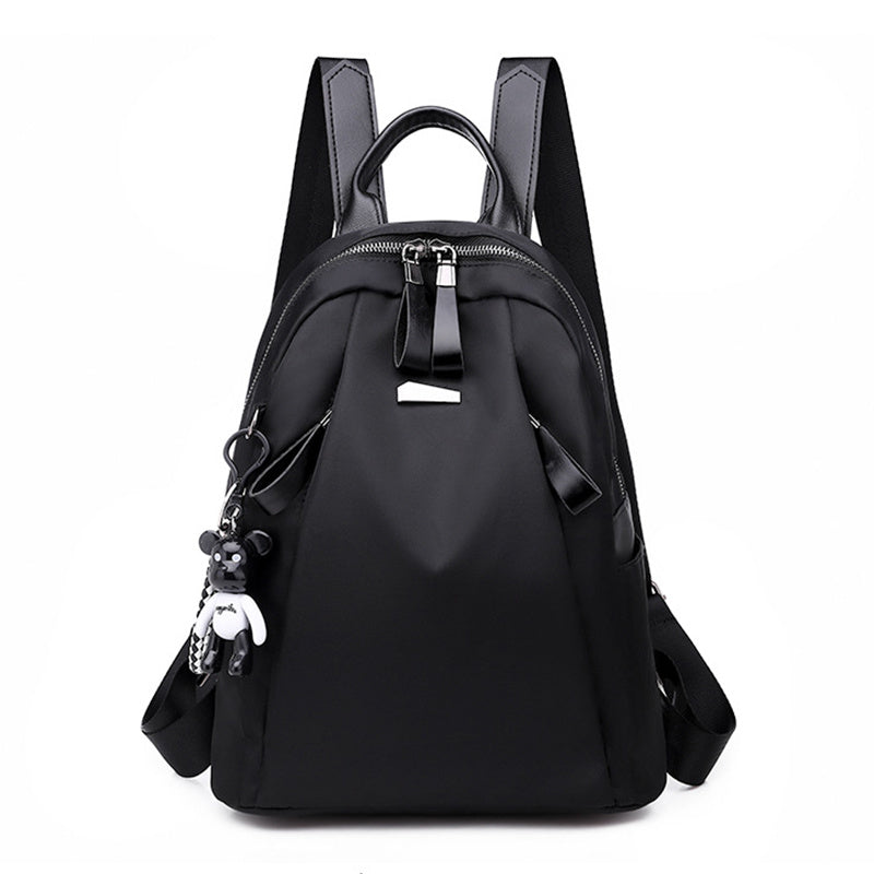 Solid Backpack With Bear Pendant Men Women Students Double Shoulder Bag