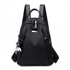Solid Backpack With Bear Pendant Men Women Students Double Shoulder Bag