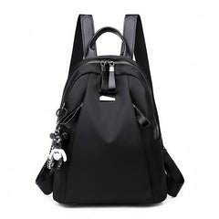 Solid Backpack With Bear Pendant Men Women Students Double Shoulder Bag