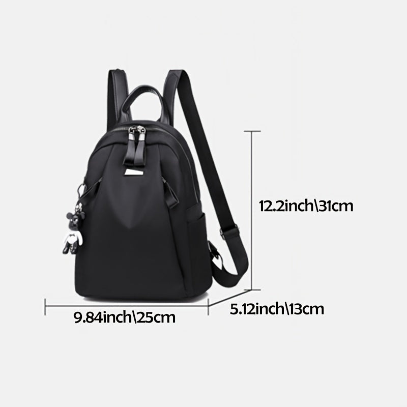 Solid Backpack With Bear Pendant Men Women Students Double Shoulder Bag