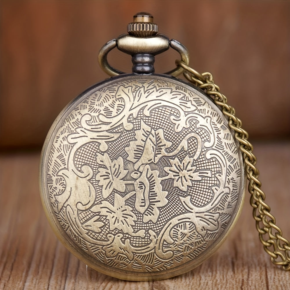 Bronze Vintage Playing Cards Lucky Necklace Chain Pendant Quartz Pocket Watch