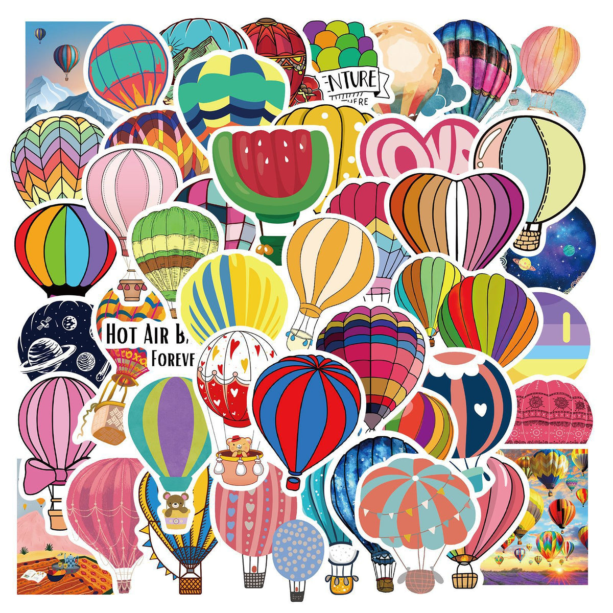 50pcs Hot Air Balloon Stickers Fun DIY Room Decor Waterproof for Teens