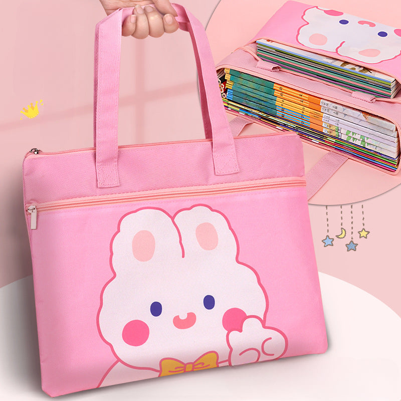 Double File Bags Portable Zipper Bags Homework Bags Elementary School Students