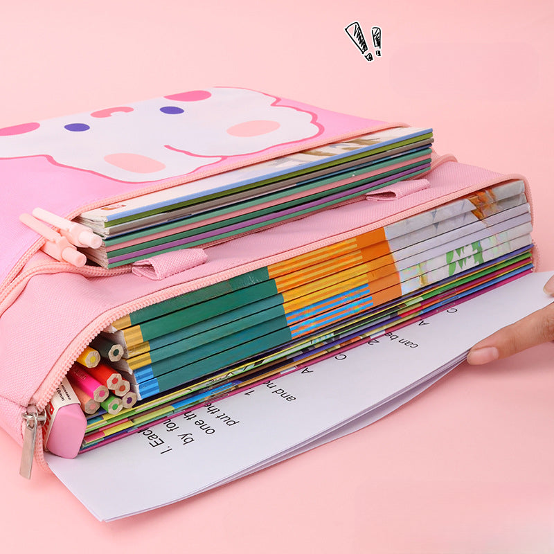 Double File Bags Portable Zipper Bags Homework Bags Elementary School Students