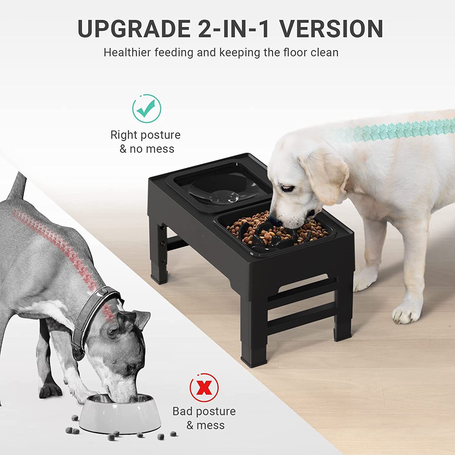 Raised Pet Slow Feeder Elevated Dog Bowls - Stress-Free Pet Feeding