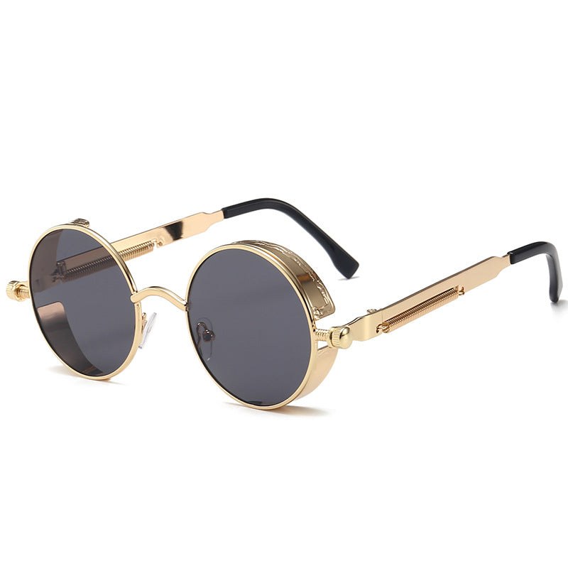 Steampunk Men's Sunglasses Vintage Metal Round Thick Frame Spring Leg Sunglasses