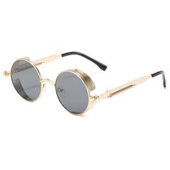 Steampunk Men's Sunglasses Vintage Metal Round Thick Frame Spring Leg Sunglasses