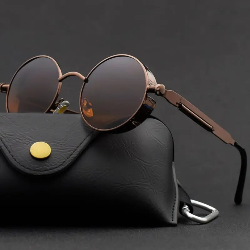 Steampunk Men's Sunglasses Vintage Metal Round Thick Frame Spring Leg Sunglasses