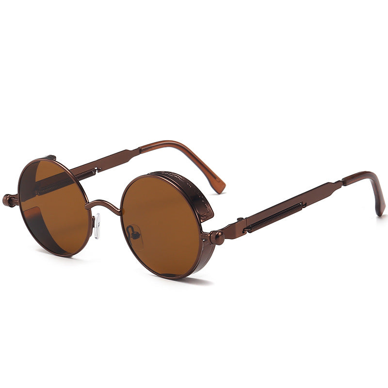 Steampunk Men's Sunglasses Vintage Metal Round Thick Frame Spring Leg Sunglasses