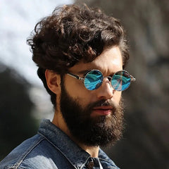 Steampunk Men's Sunglasses Vintage Metal Round Thick Frame Spring Leg Sunglasses