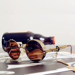 Steampunk Men's Sunglasses Vintage Metal Round Thick Frame Spring Leg Sunglasses