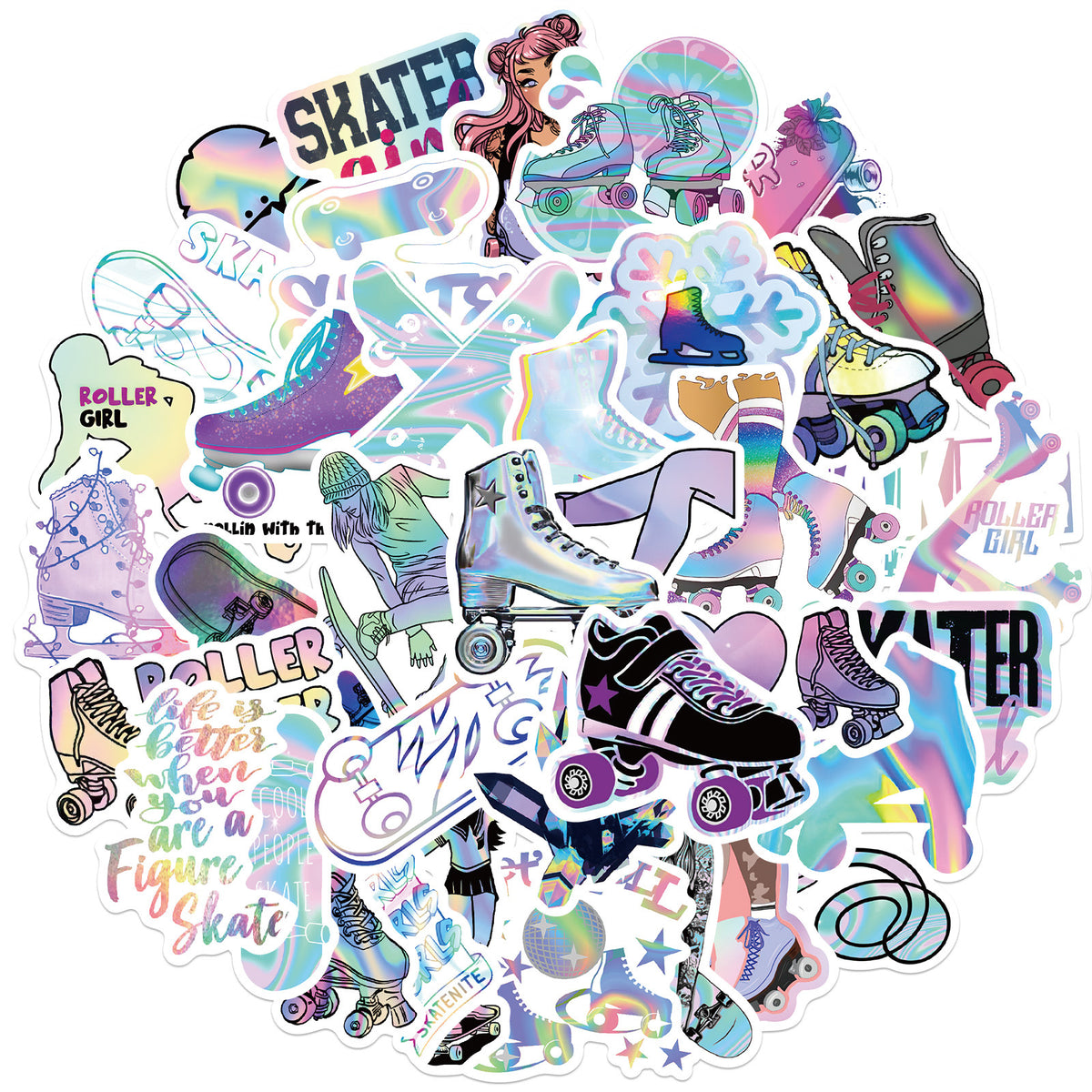 50pcs Cartoon Laser Skating Stickers Fun Waterproof DIY Room Decoration