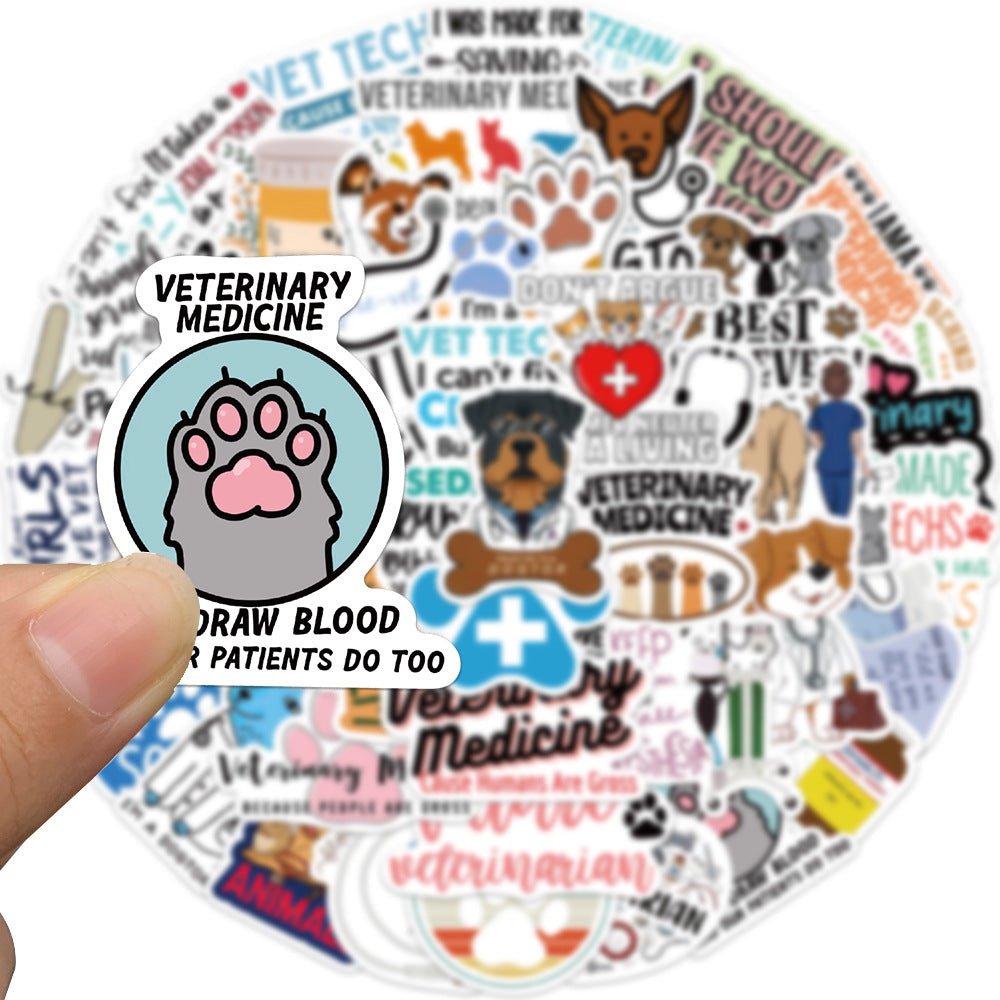 50 Cartoon Vet Stickers Waterproof Reusable DIY Room Decor Phone Computer