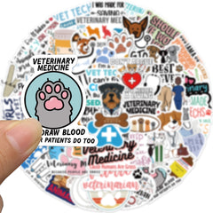 50 Cartoon Vet Stickers Waterproof Reusable DIY Room Decor Phone Computer