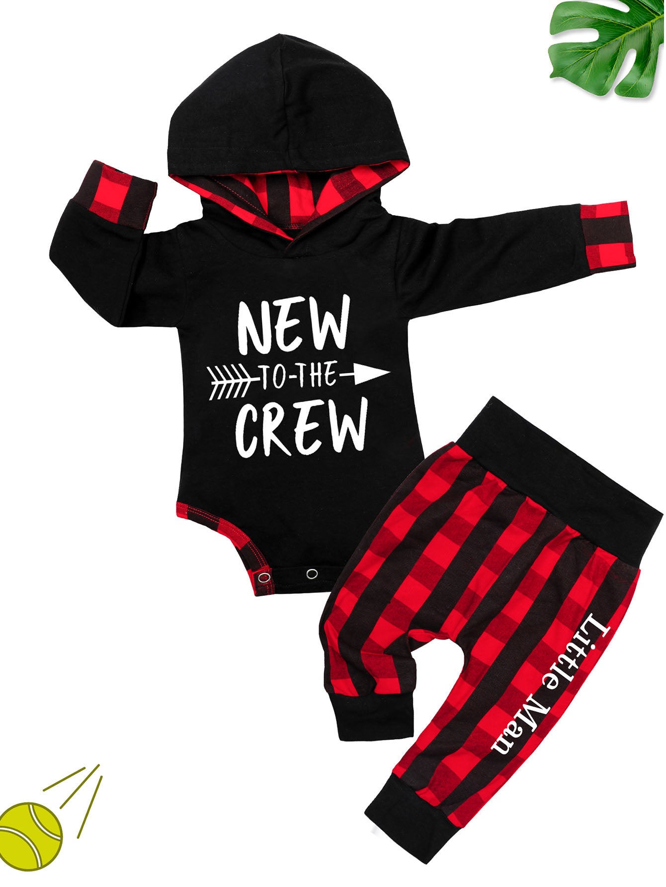 Newborn Baby Boy Clothes Plaid Hoodies Romper Long Pants 2PCS Outfits Set