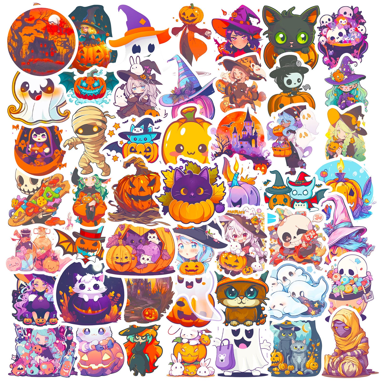 50pcs Halloween Pumpkin Stickers Vinyl Waterproof Scrapbook Stickers