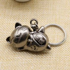 Alloy Japanese Lucky Cat Keychain Pendant Fortune Blessing Cat Keychain
