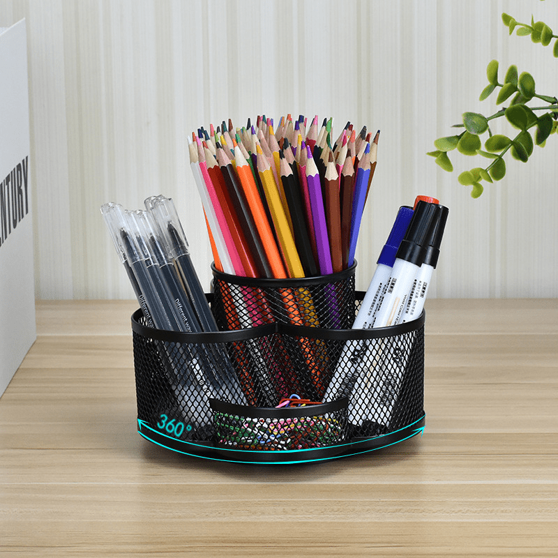 Metal Mesh Rotating Pen Holder Desktop Storage Box