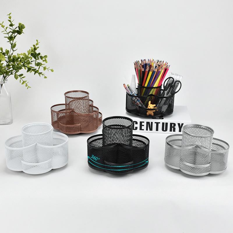 Metal Mesh Rotating Pen Holder Desktop Storage Box