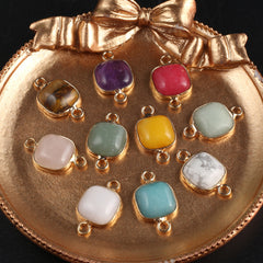 1pc Natural Semi precious Stones Square Connectors For Jewelry Making DIY