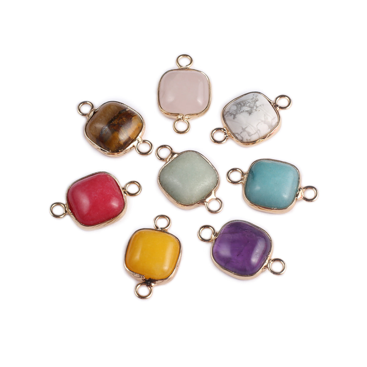 1pc Natural Semi precious Stones Square Connectors For Jewelry Making DIY